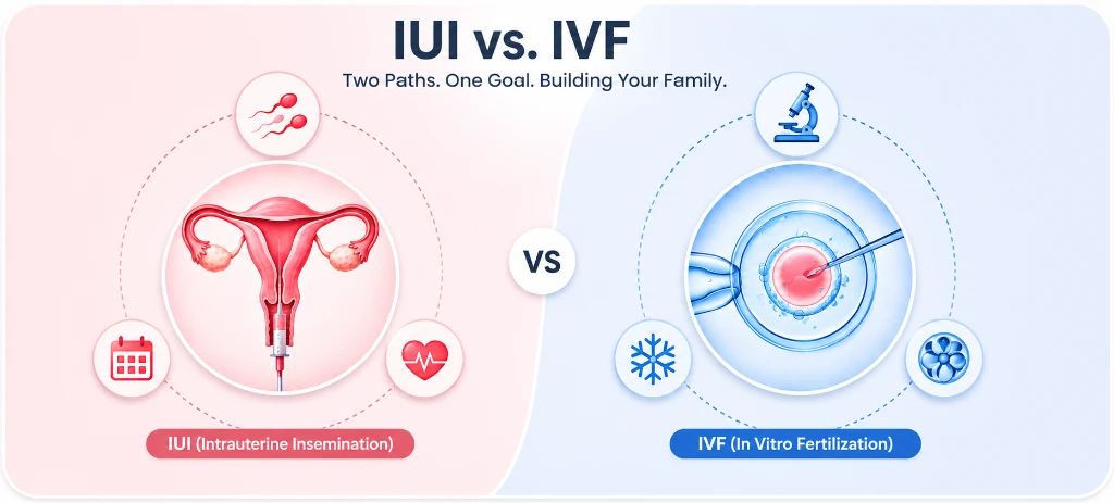 IUI vs IVF Medical Diagram - Intrauterine Insemination and In Vitro Fertilization Processes in Sushant Golf City Lucknow