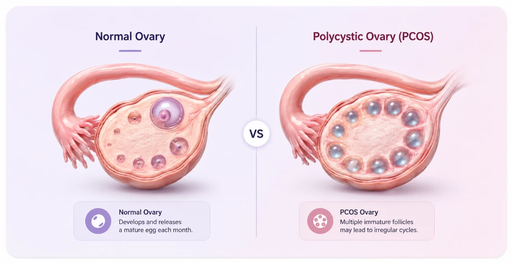 Normal Ovary vs Polycystic Ovary (PCOS) Medical Diagram in Sushant Golf City Lucknow